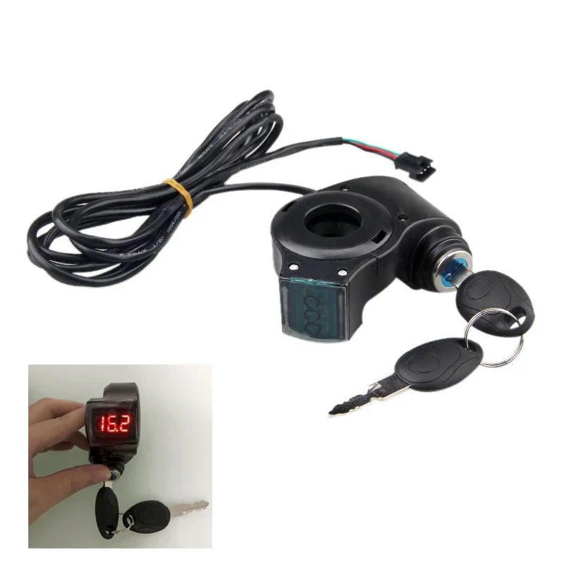 1pcs Electric Bicycle Thumb Throttle Voltmeter Digital Battery Voltage Key Switch Power Key Lock Electric Bike Accessories