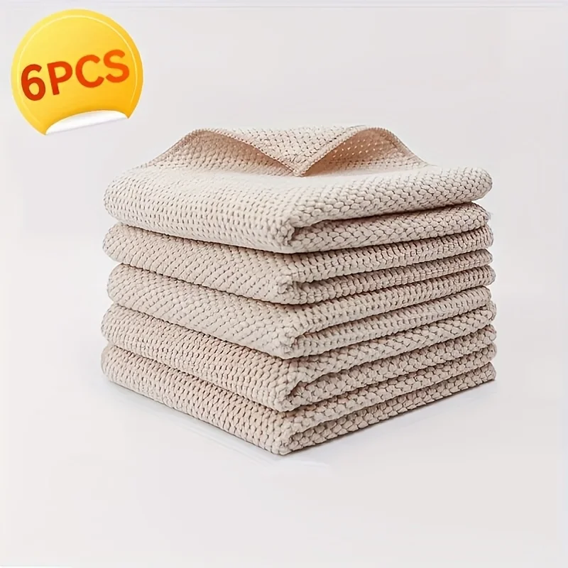 Set of 6 Ultra-Absorbent Double-Sided Waffle Weave Kitchen Towels - Effortless Cleaning for Home Surfaces