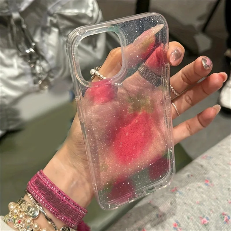 Cute Glitter Strawberry Clear Phone Case - Lovely Bowknot Soft Cover