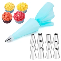 Deluxe Pastry Bag and Stainless Steel Cake Decorating Nozzle Set (12pcs SET6 Blue)