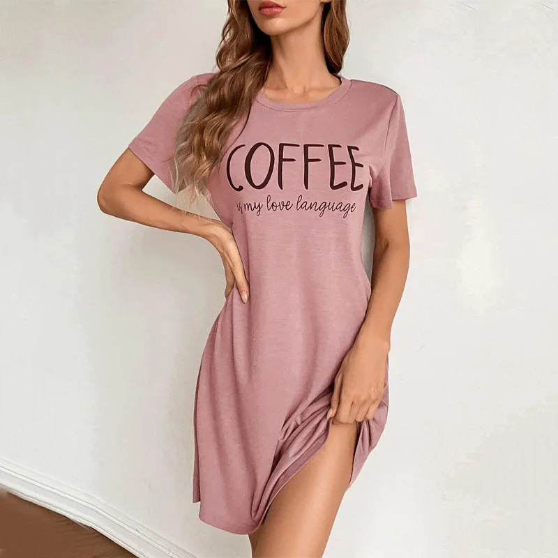 Women's Short Sleeve Nightgown Summer Women's Ice Silk Dresses Vintage Style Short Sleeve Round Neck Dresses