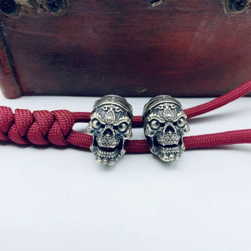 황동 해골 헤드 EDC 도구 비즈, 큰 구멍, DIY 액세서리, 쥬얼리 펑크 남..