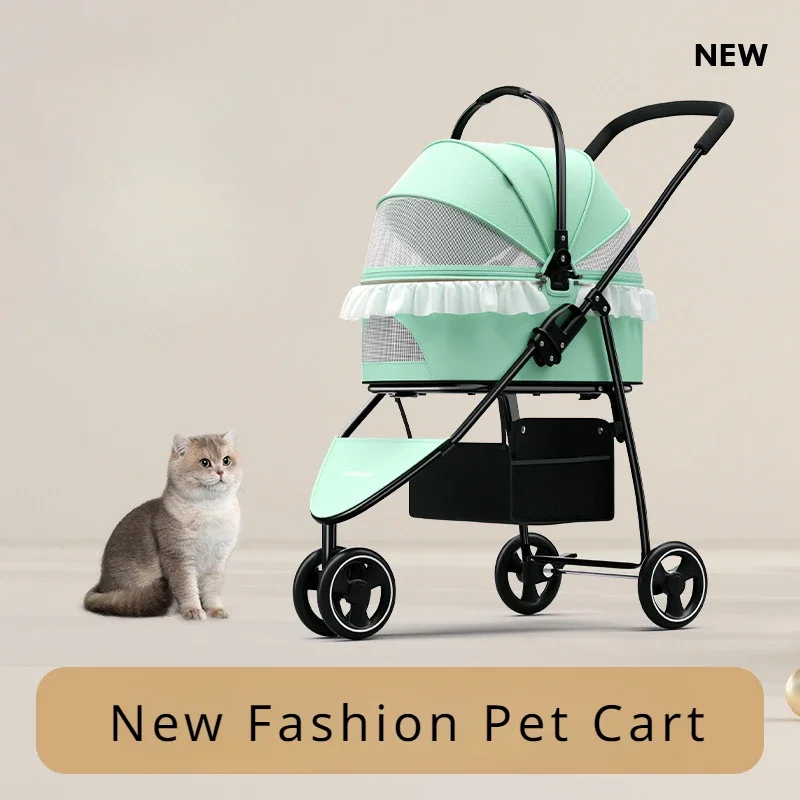 

Pet Stroller Cat Dog Cart Is Light and Detachable and Folds Lace Decoration Cat Cart