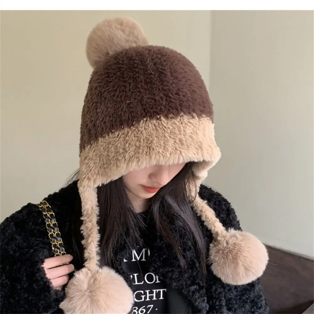 Cute Warm Thickened Hat Windproof Coldproof Solid Color Ear Protection Bonnet Caps for Autumn Winter