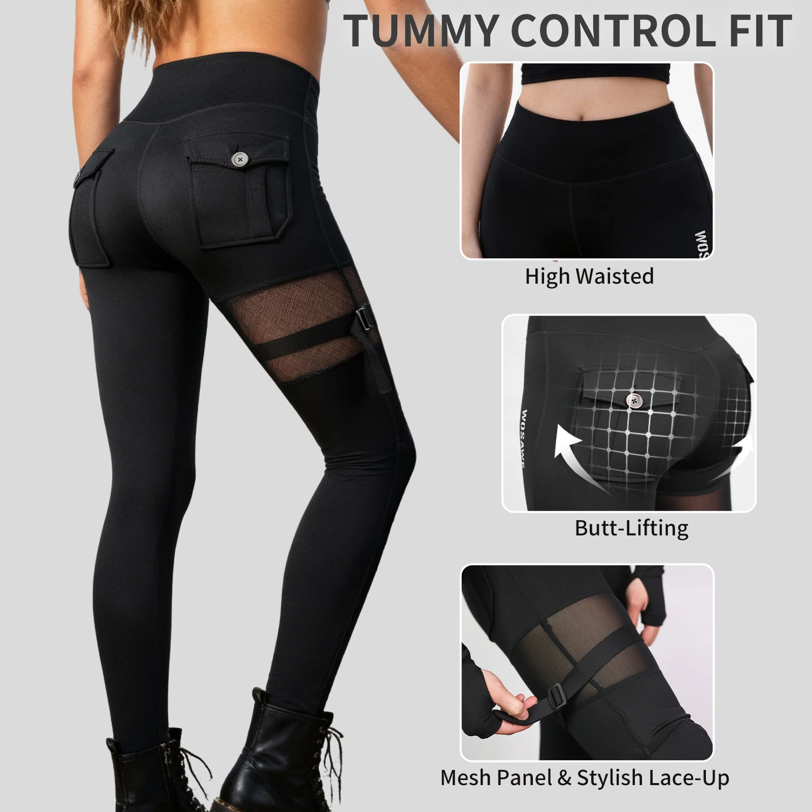 WOSAWE 여성용 오토바이 바지 하이웨이스트 쉐이핑 시스루 메쉬 패널 라이딩 레깅스 모토 바이커 피트니스 짐 트라우저