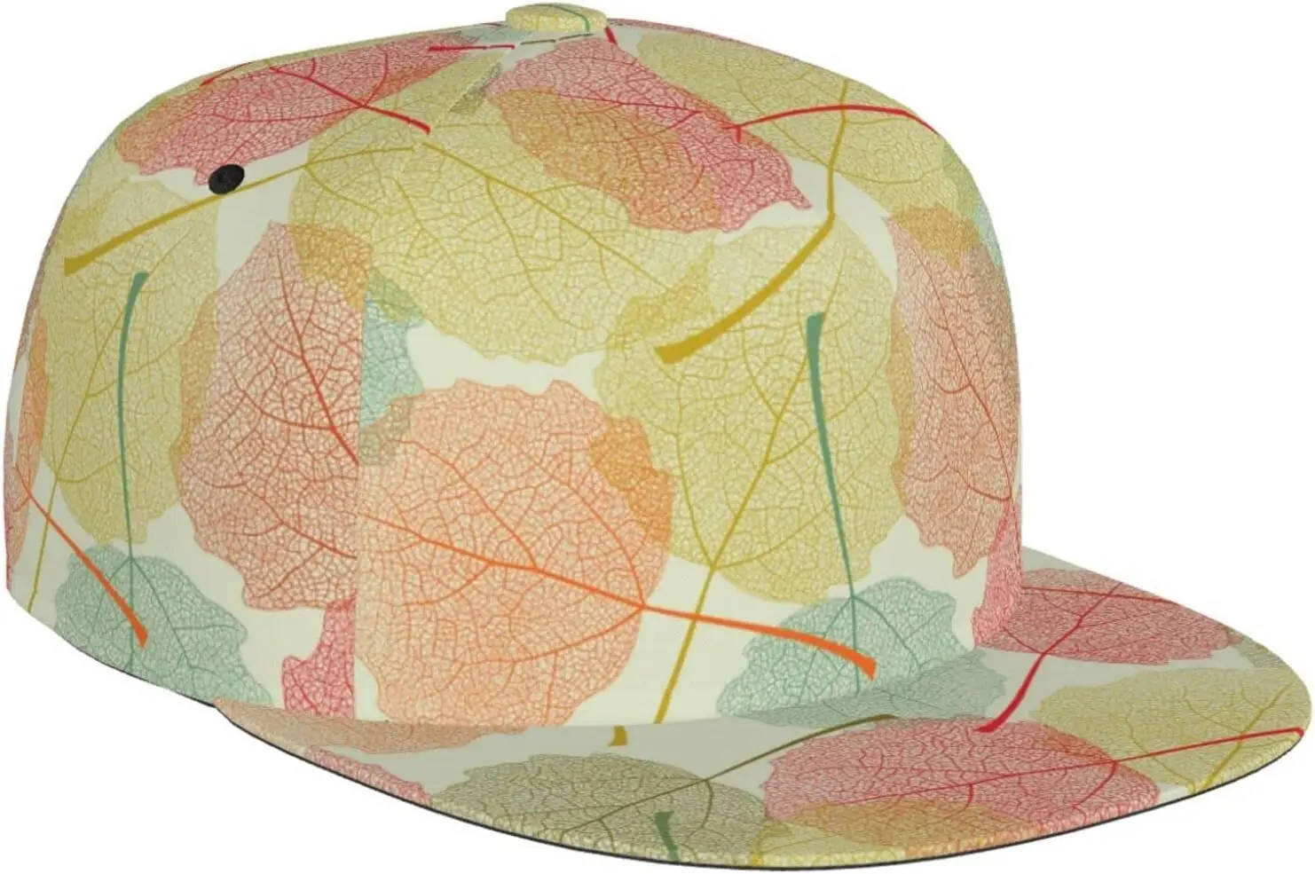

Fall Maple Leaves Design Flat Bill Hat, Unisex Snapback Baseball Cap Hip Hop Style Flat Visor Blank Adjustable Black