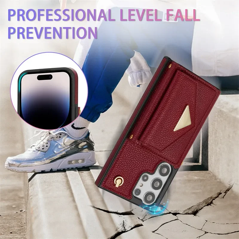 Lanyard Crossbody Leather Phone Case with Card Wallet Cover