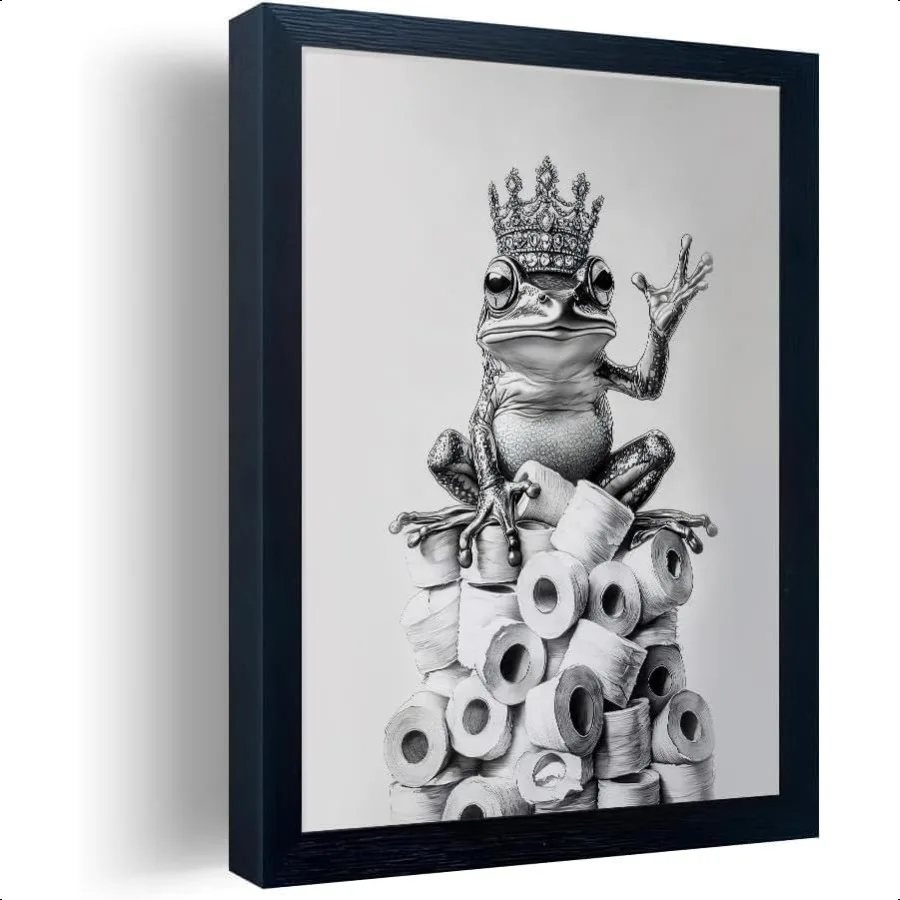Playful Crown Frog Bathroom Wall Art Decor