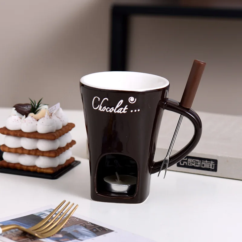 Indulgent 200ml Ceramic Chocolate Fondue Mug and Butter Warmer