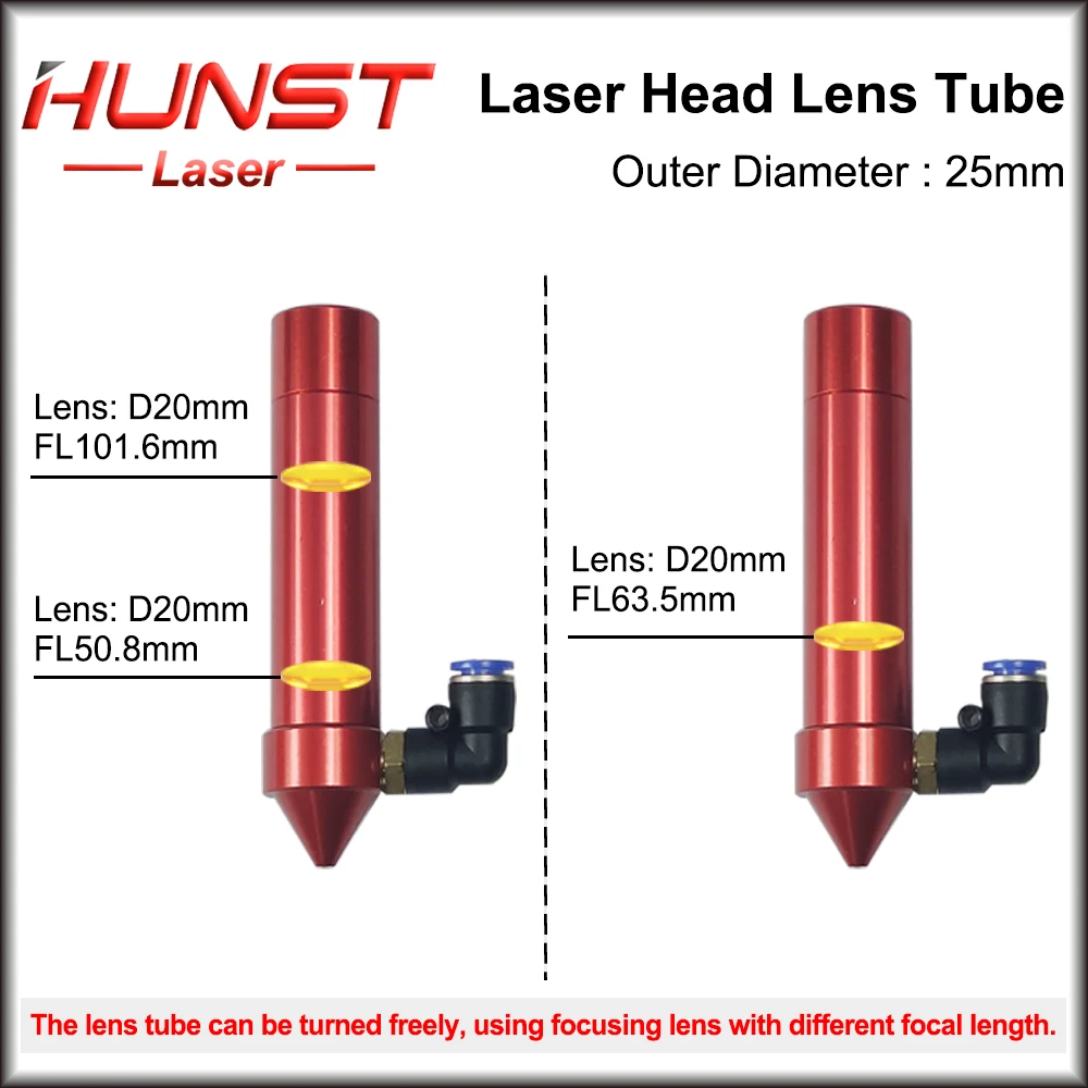 Hunst Co2 렌즈 튜브 외경 25mm 렌즈 직경 20mm FL 50.8/63.5/101.6mm CO2 레이저 절단 조각 기계용