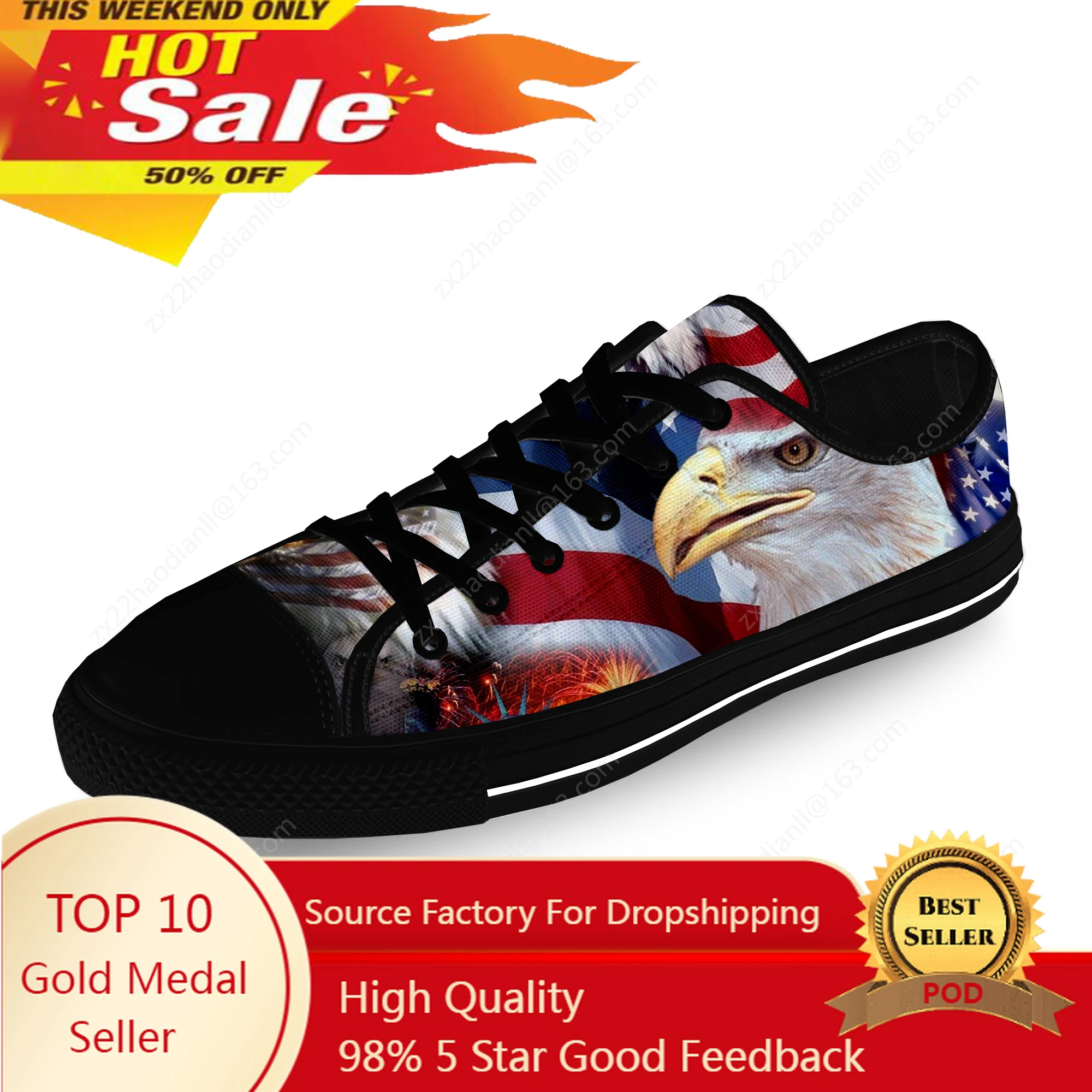 

USA American Flag Eagle Hot Cool Casual Cloth Fashion 3D Print Low Top Canvas Shoes Men Women Lightweight Breathable Sneakers
