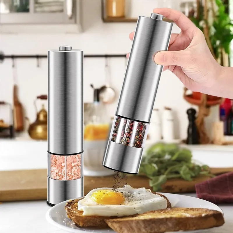 2pcs Electric Salt and Pepper Grinder Set, Automatic One Handed, Stainless Steel Grinders with Lights and Adjustable Coarseness 2