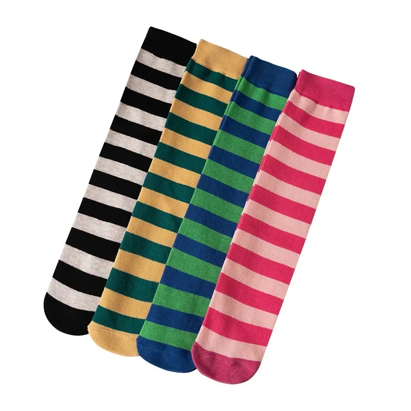 1 Pair Kid Girl Sock Y2K Style Retro Knee High Sock for Toddler Girl Solid Color Series Striped Calf for Children