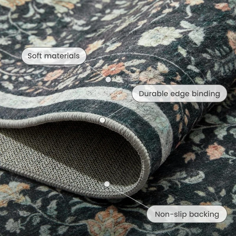 Large Area Vintage Living Room Carpet Bohemian Floral Print Bedroom Rug Machine Washable Soft Home Decor Coffee Table Mats Tapis