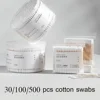 30/100/500PCS Double Heads Cotton Swabs Round Head and Sharp Heads Daily Cleaning Cottonswab Bag &Box Packed Disposable 1