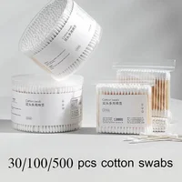 30/100/500PCS Double Heads Cotton Swabs Round Head and Sharp Heads Daily Cleaning Cottonswab Bag &Box Packed Disposable 1