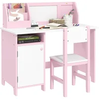 Toddler Desk and Chair Set, Kids Writing Desk Study Table for Children with Whiteboard, Storage Cabinet, Child Furniture 1