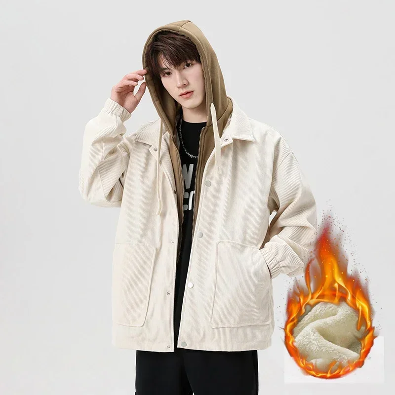 Cotton-padded Jacket Men's Winter 2023 Baseball Hoodie Jacket Men's Hipster Overalls Street Hip-hop Top Fake Two Casual Clothes