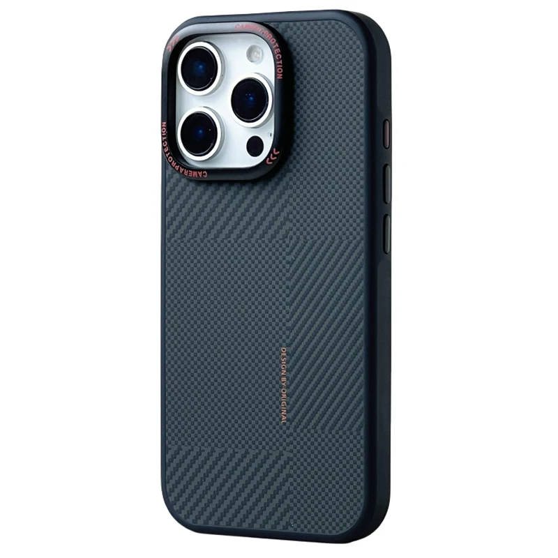 Magnetic Carbon Fiber Texture MagSafe Phone Case with Alloy Lens and Wireless Charging Capability
