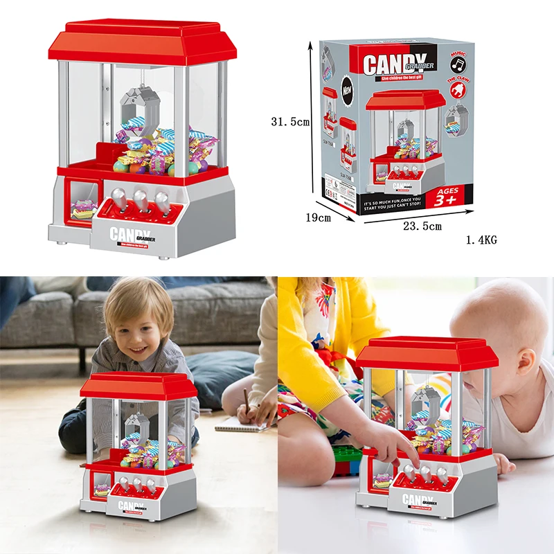 

Mini Arcade Candy Machine Toy Clip Doll Candy Grabber Coin Operated Claw Machine Toy Fun Game Toys for Kids Children Music Gift