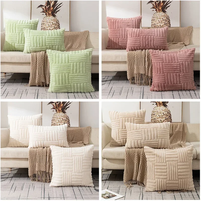 

White Pink Retro Fluffy Soft Throw Pillowcover For Sofa Couch Cushion Cover 45x45cm Pillowcase Decorative Home Pillows