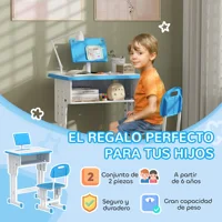 Homcom Ensemble bureau et chaises pour enfants réglables 60X45X90-102 cm Bleu 4