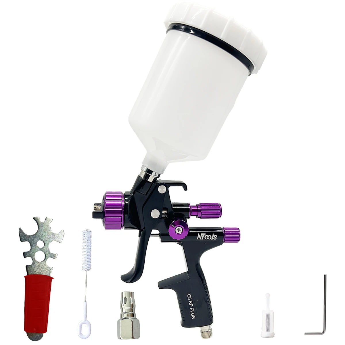 NTOOLS 600ml Tank 1.3mm G5 Gravity Feed Air Spray Gun with 600cc Plastic  Cup for Automotive Car Paint Sprayer Airbrush - AliExpress, image size:1200x1200