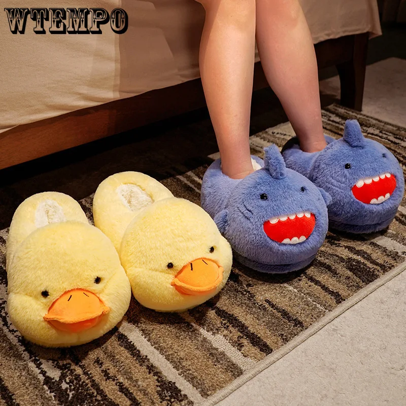 

Мужские теплые хлопковые тапочки WTEMPO, зимние домашние плюшевые Нескользящие хлопковые шлепанцы с мультяшным рисунком на толстой подошве, забавные Тапочки