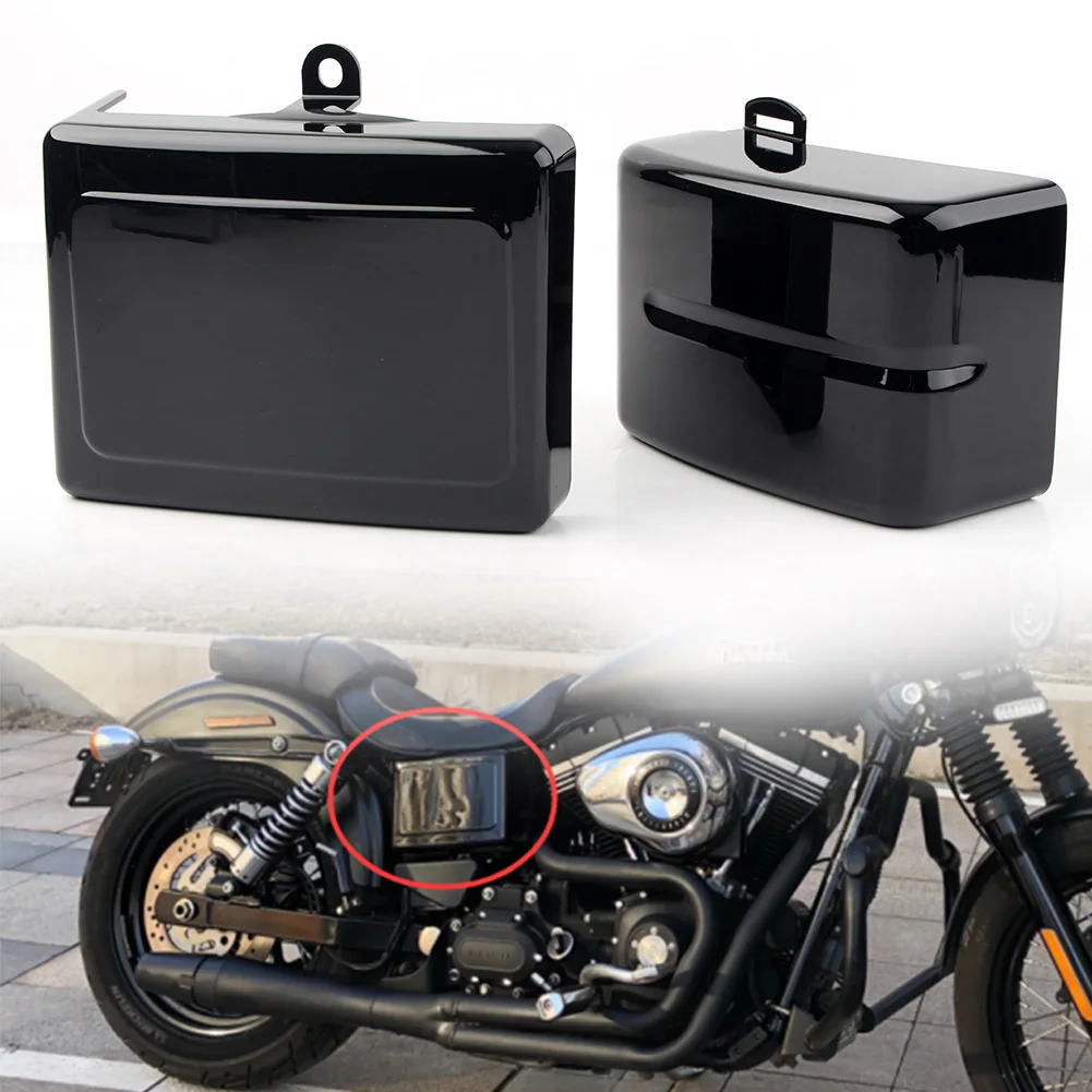 2 Pz Moto Batteria Coperture Laterali Protezione Nero Lucido Per Harley Davidson Dyna Fat Bob Super Glide Switchback 2006-2017