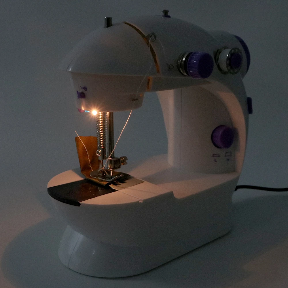 Mini Electric Foot Pedal Straight Line Household Night Light Portable Sewing Machine Hand Table Two Thread Kit 220V