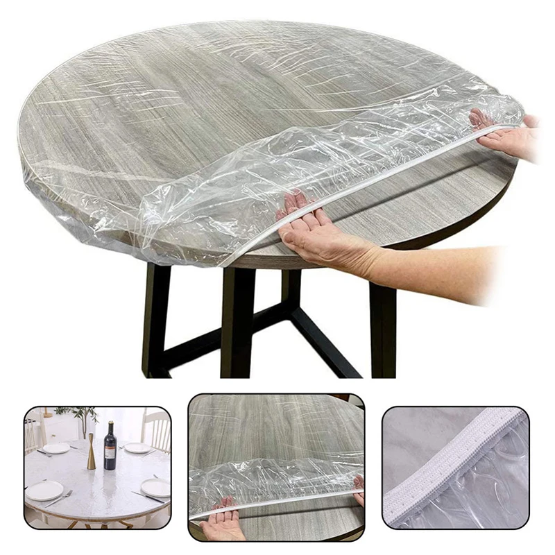 

Waterproof Anti-scald Oil-proof Round With Elastic Edged Table Cover Cloth Fitted Protector Tablecloth Transparent PVC Catering