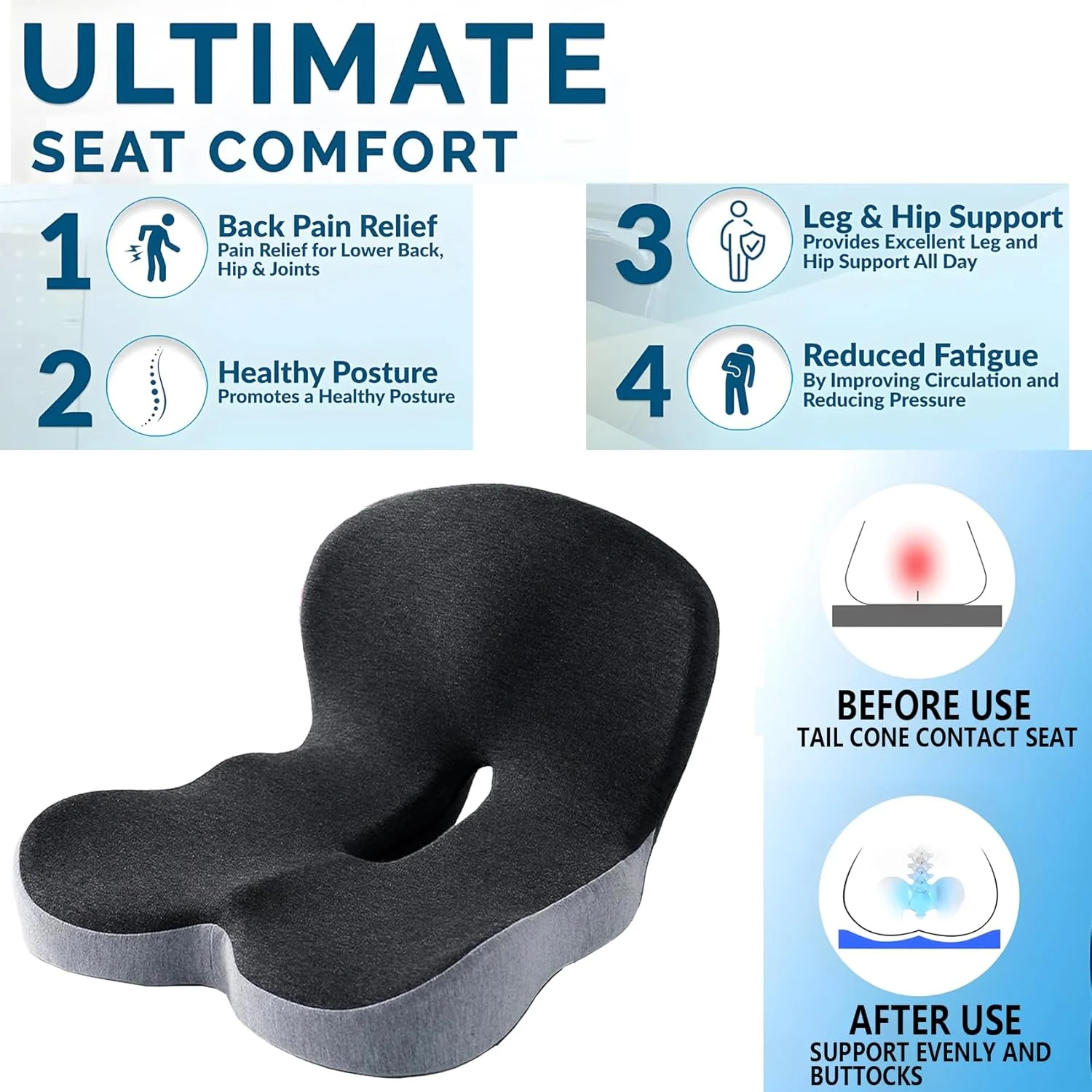 Memory Foam Seat Cushion Orthopedic Pillow Coccyx Office Chair Cushion Support Waist Back Pillow Car Seat Hip Pad Student Pad