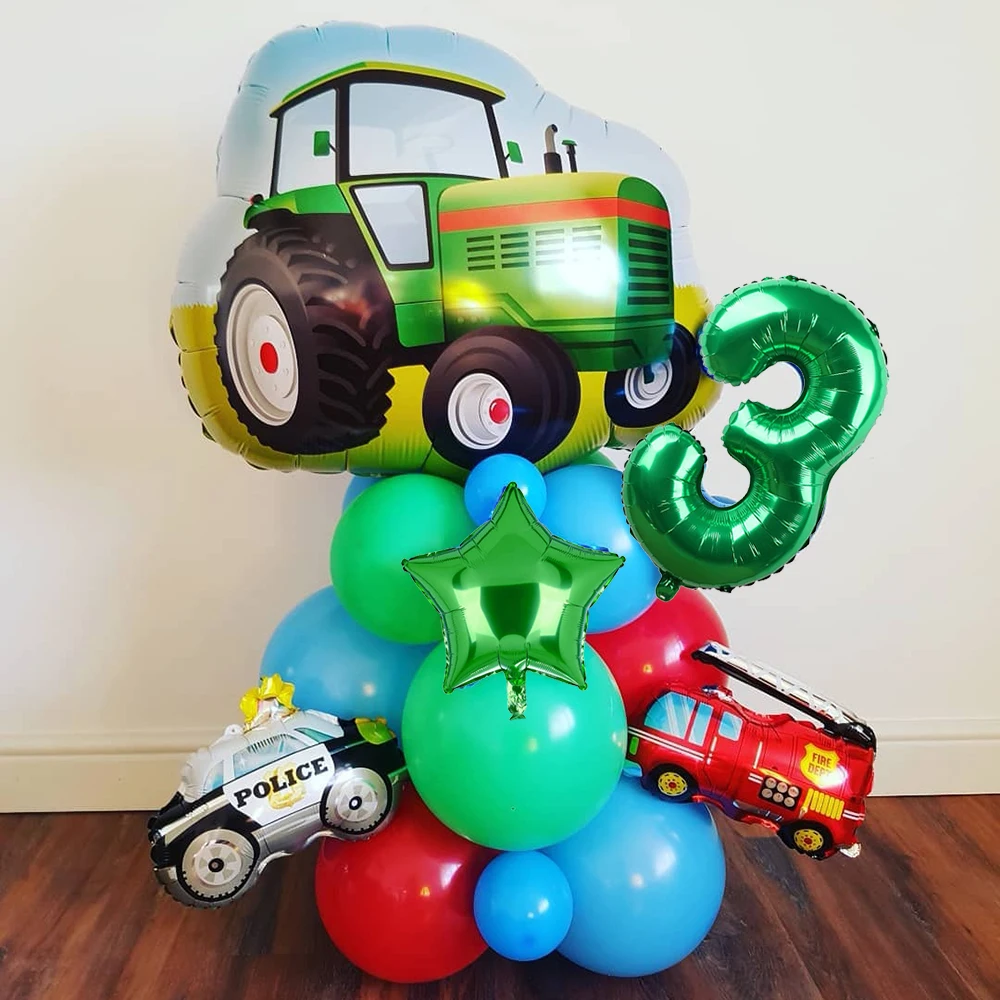 Farm Tractor Party Decor Set - Tableware, Napkins, Tablecloth, Banner, Balloons & Cake Topper