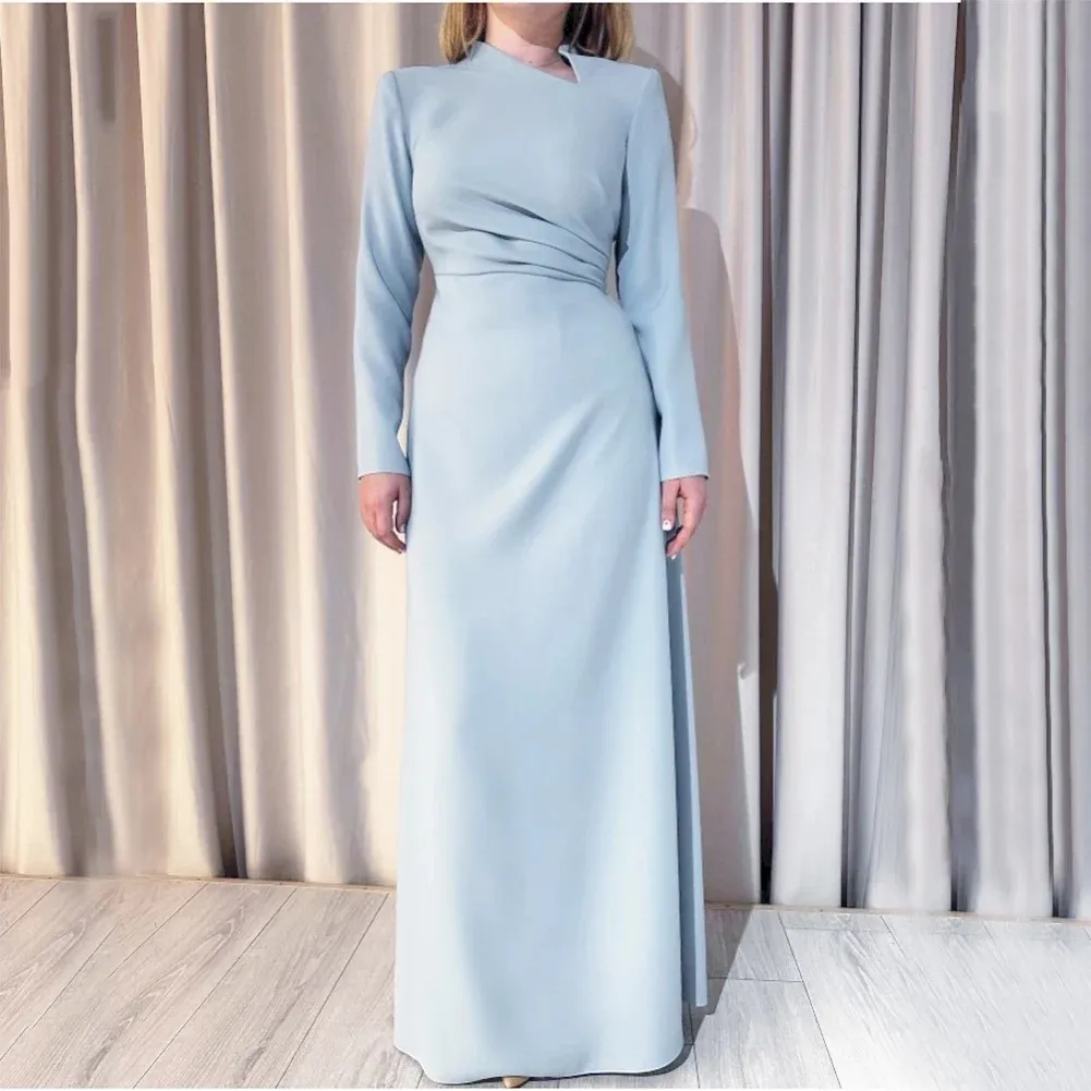 

Arabia Elegant Long Evening Dresse Women Beige Floor-Length Straight Pleats Prom Dresses Gala Special Wedding Guest Party ML-130