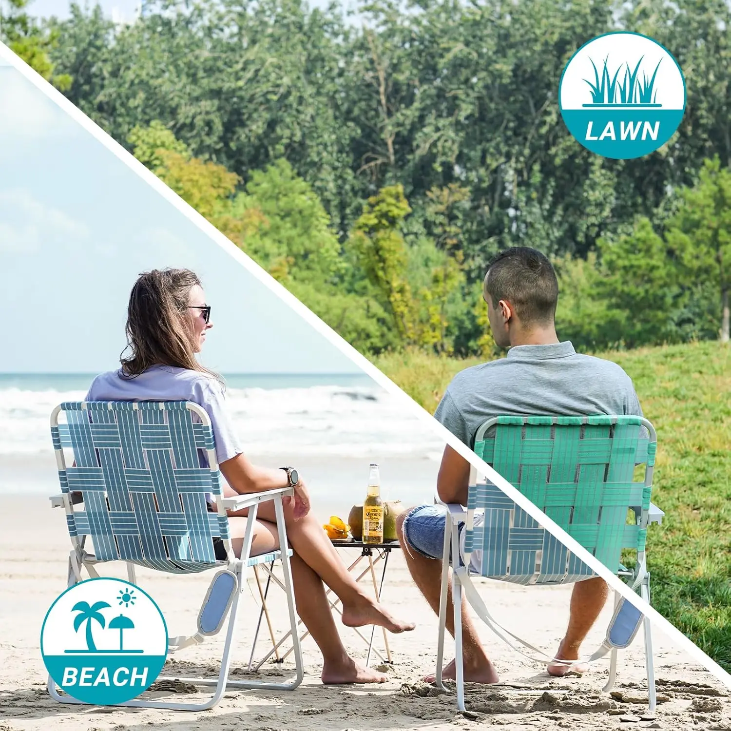 Folding Webbed Chair. Heavy Duty. Portable Outdoor. Hard Armrest. For Camping, Garden, Concerts, BBQ. 265 LBS.