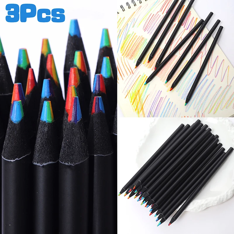 

3Pcs Black Rainbow Pencil Seven-color Refill Pen Stationery Graffiti Drawing Painting Tool Office School Supplies