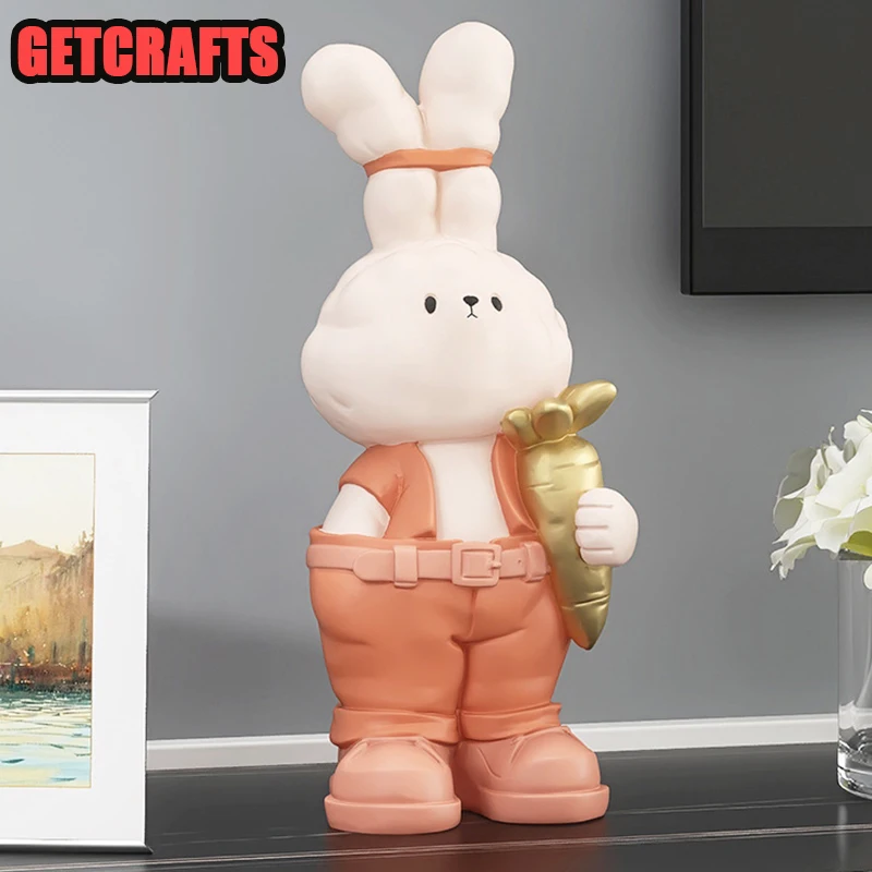 

GETCRAFTS Home Decor Rabbit Statues Living Room Decoration Crafts Modern Office Desk Cartoon Sculpture Nordic Art Figurine Gifts