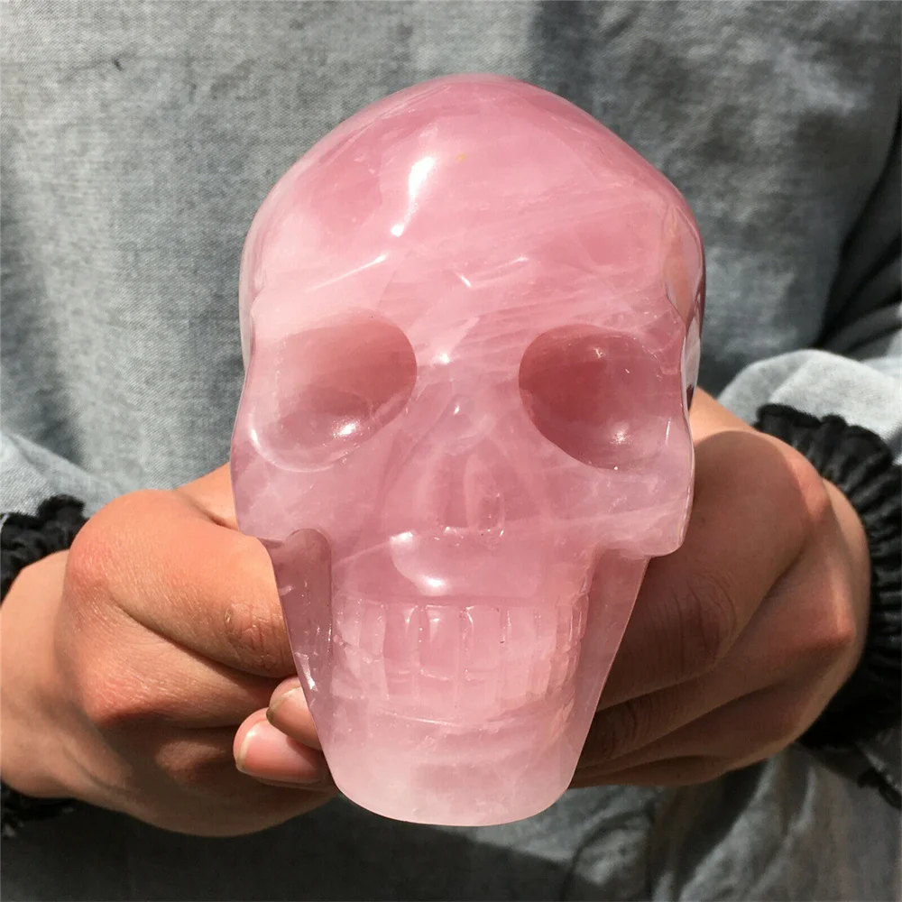 

Magical Natural Sakura Pink Crystal Carved Skull Quartz Crystal Mineral Reiki Treatment Home Demagnetization Decoration Gem
