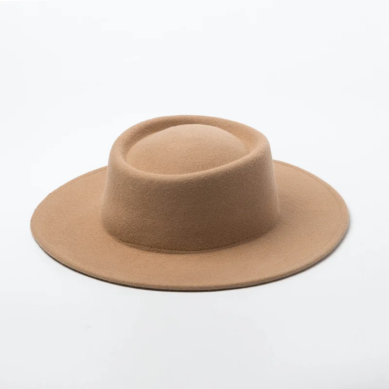 

X340 Adult Wool Hat Flat Top Woolen Caps New Fashion Simple Circular Flat Top Woolen Hat Ladies Concave Shape Travel Felt Cap