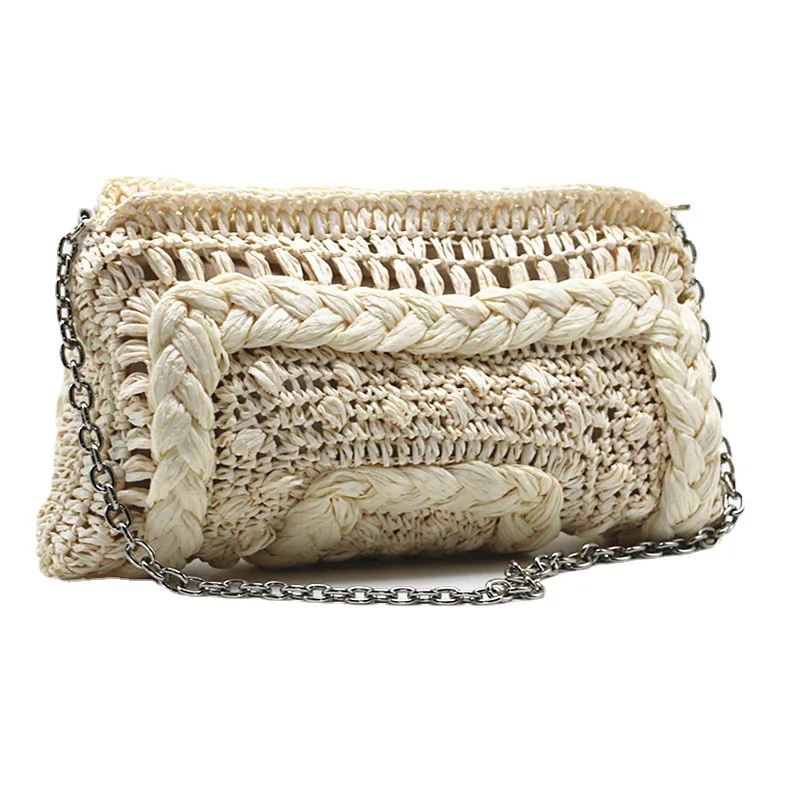 

Bohemian Paper Rope Woven Straw Bag Women Shoulder Bag Designer Chain Knitting Sling Crossbody Bags for Women Handbag Beach Bags