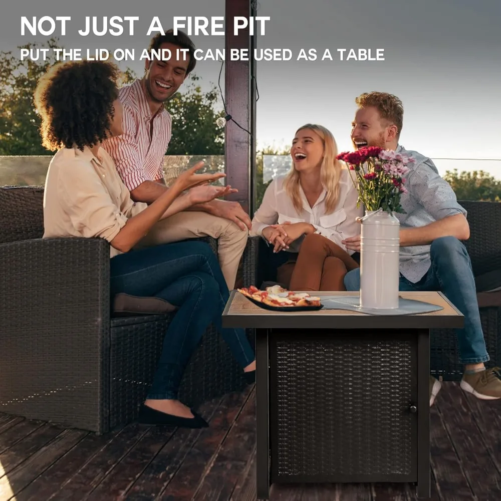 Propane Gas Pit Table, Square Gas Pit with Fire-resistant Glass, Suitable for Outdoor Use, 30 Inch, 50000 BTU