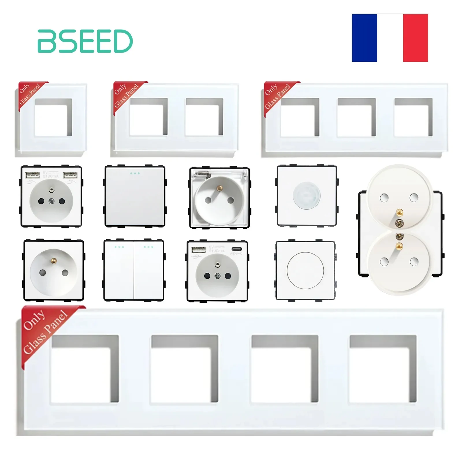 BSEED-Glass-Frames-French-Standard-Light-Switches-Module-Wall-Sockets ...