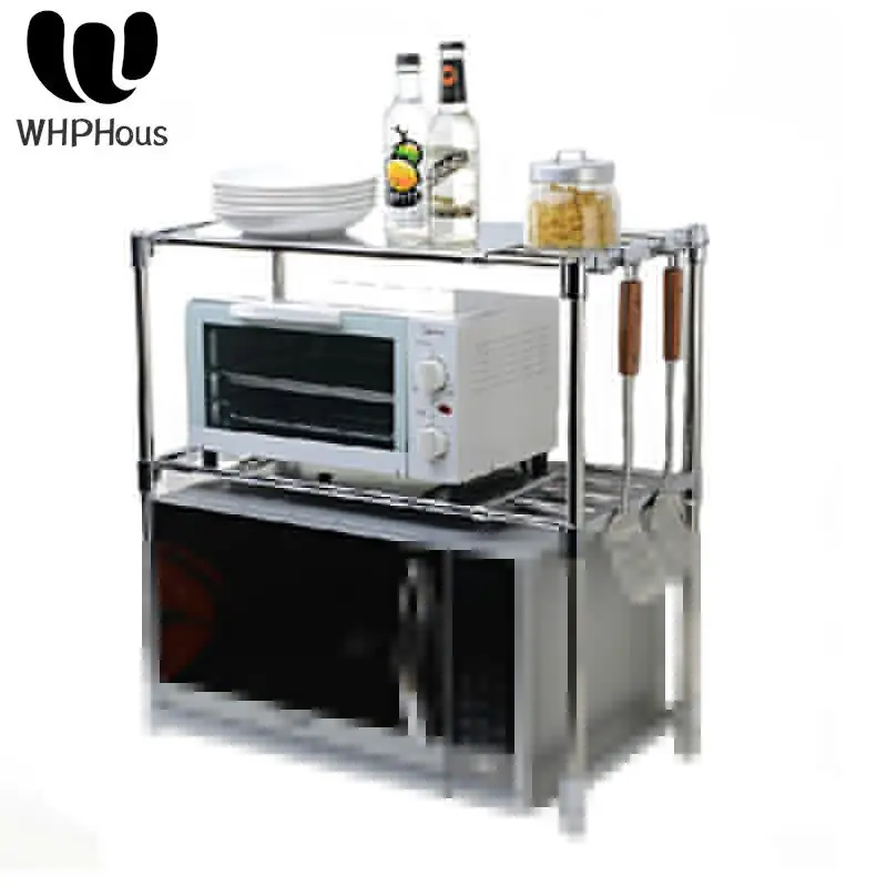 

Detachable 2-Layer Microwave Oven Shelf Rack Standing Type Multi-functional Double Kitchen Storage Holders Stainless Steel Rack