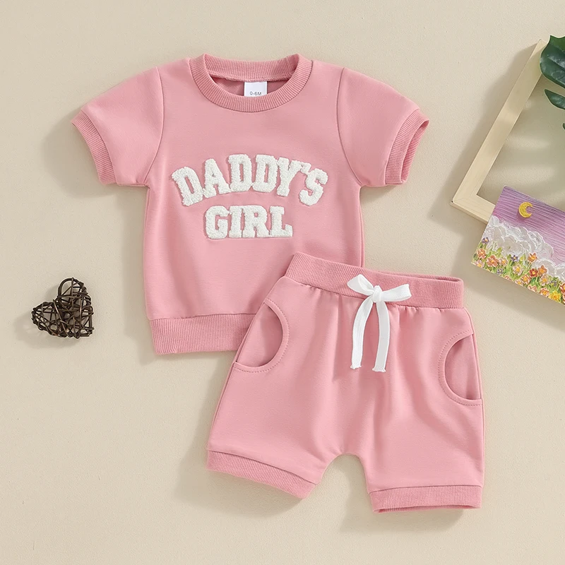 

BeQeuewll Baby Girl 2Pcs Spring Outfits Fuzzy Letter Embroidery Short Sleeve Tops + Shorts Set Toddler Clothes For 0-3 Years