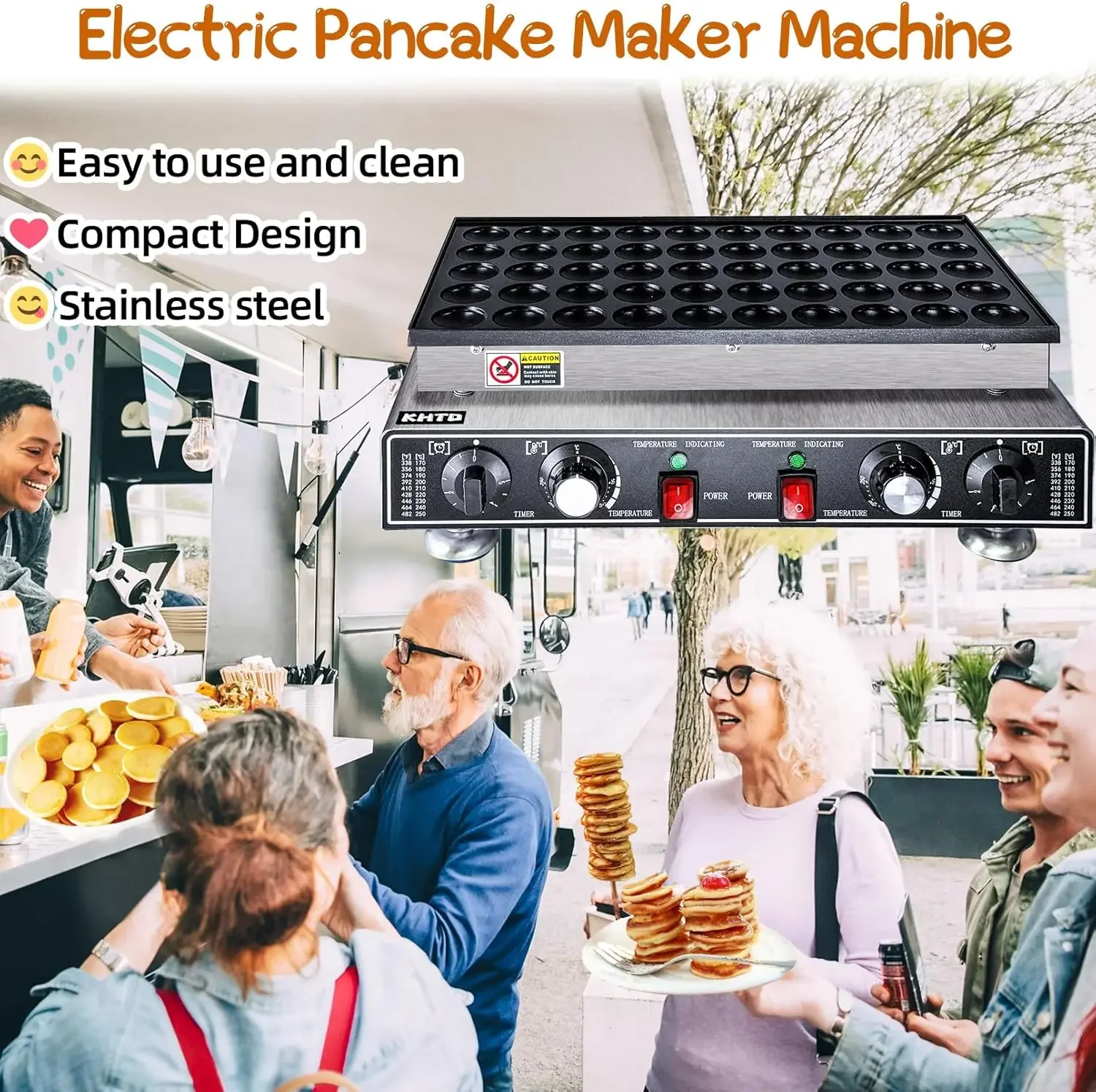 Mini Pancake Maker Machine, 50PCS Electric Nonstick Dutch Pancake Maker 110V 1600W, Commercial Muffin Maker with 2 Thermostats & 6