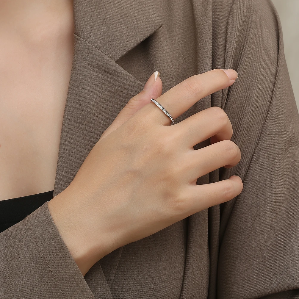 Unisex 2mm Luxury Stainless Steel Men Women Statement Cubic Zircon Rings Gold Silver Color US size 5 6 7 8 9 10 gold color rings stainless steel ring finger ring gold color ring silver ring zircon crystal ring adjustable rings