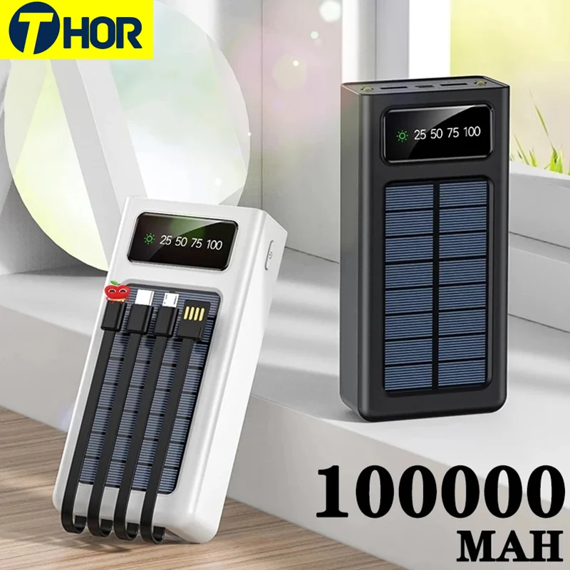 100000mAh Solar Power Bank Big Capacity Phone Charging Powerbank External Battery Phone Fast Charger for Xiaomi IPhone Sumsung