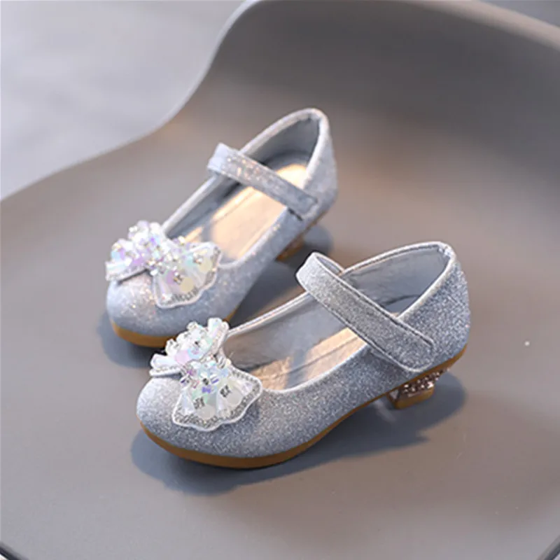 Children's Leather Shoes Spring Autumn Versatile Girls High Heels for Princess Party Fashion Sweet Bowtie Kid Causal Dress Shoes 6