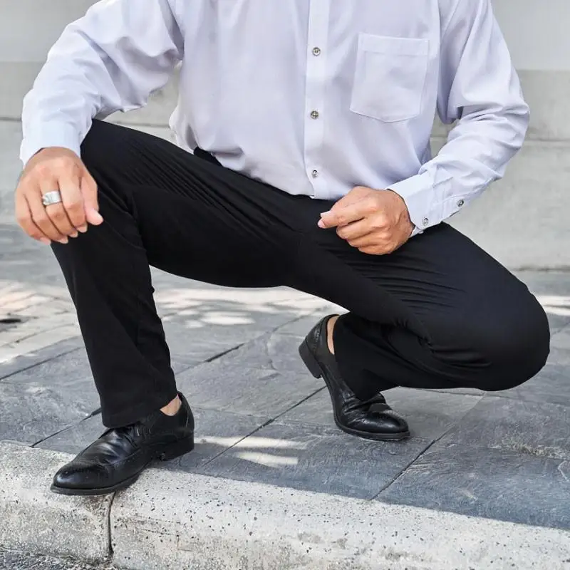 Fat Men Cotton Pants plus size casual trousers SIZE 30-50 black khaki pants stretch fabric 3