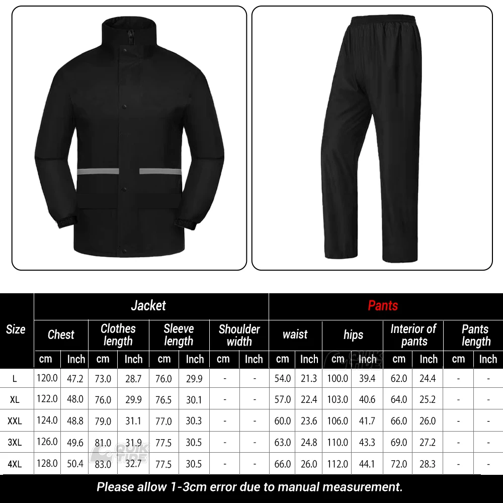 Adult Black Waterproof Raincoat And Pants Set, Suitable For Outdoor Wear,Hiking,Cycling,Fishing And Othe Outdoor Activities